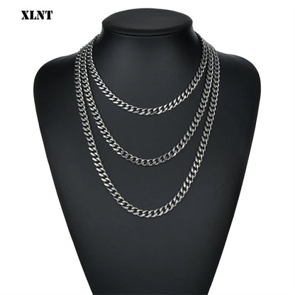 3/5/7/9/11mm Men's Silver Color Necklace Stainless Steel Cuban Link Chain for Mens Womens Basic Black Gold Tone Chokers