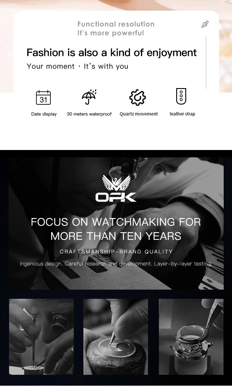 OPK 6022 Women's Watches Elegant Fashion Small Quartz Wristwatch for Ladies Waterproof  Leather Strap Dual Calendar Display