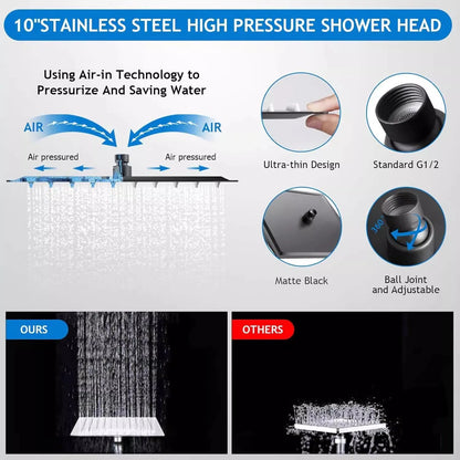 8/10 Inch Stainless Steel 5 Modes Overhead Shower With Extended Arm Multifunctional Handheld Shower Wall Mounted Shower Set
