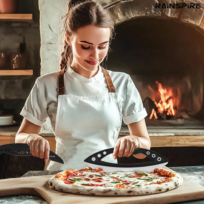 Stainless Steel Pizza Cutter Rocker with Cover, Sharp Blade, Dishwasher Safe Kitchen Tool for Easy Slicing