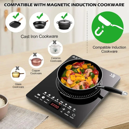 110V Induction Cooktop, 750W Electric Induction Stove W/ Touch Panel, 60-240℃ Temp Adjustable, for Dorm Room, Home Kitchen, RVs