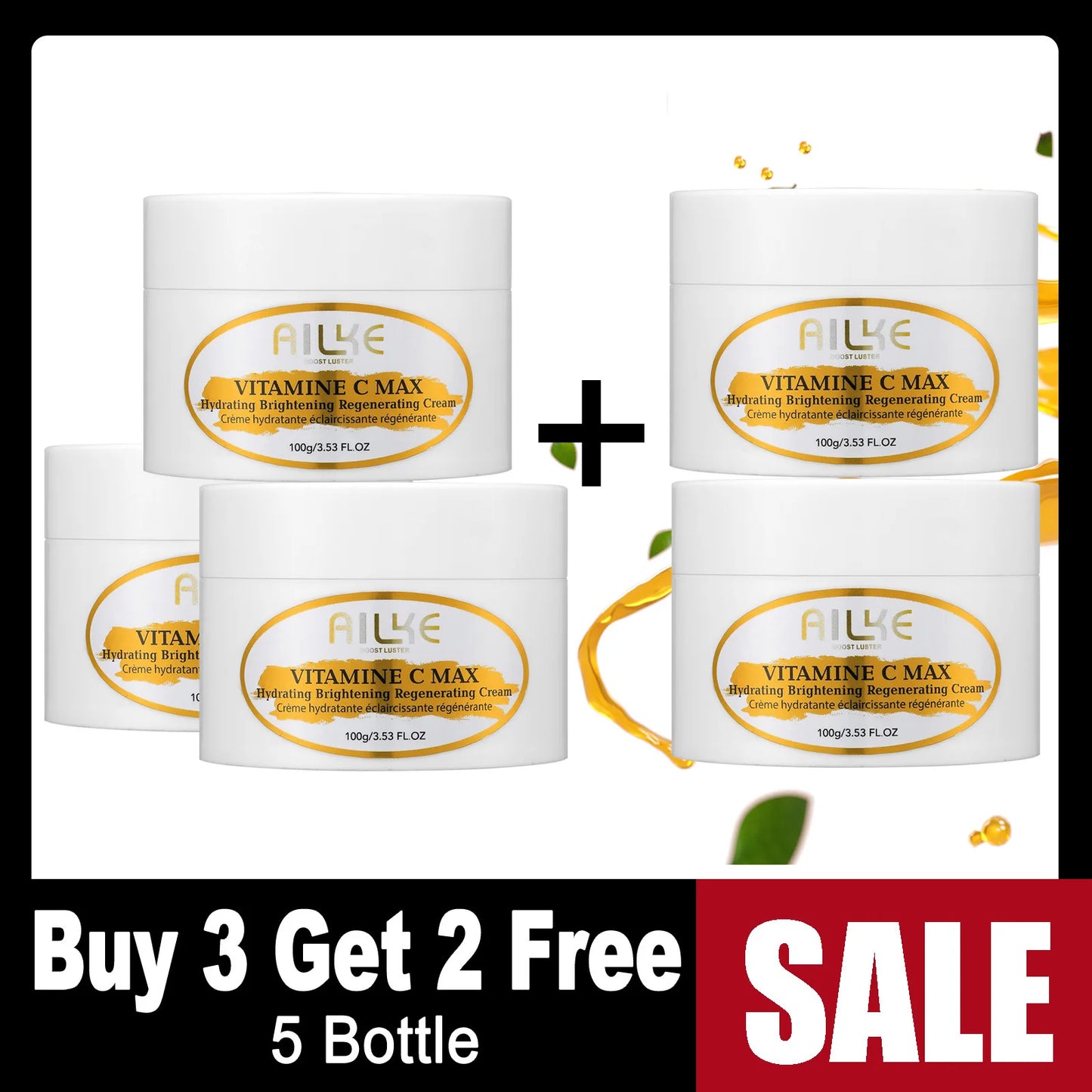 AILKE Lightening Body Cream, With Vitamin C, Hyaluronic Acid, Shea Butter, Reduce Black Spots, Even Skin Tone, Hydration Lotion