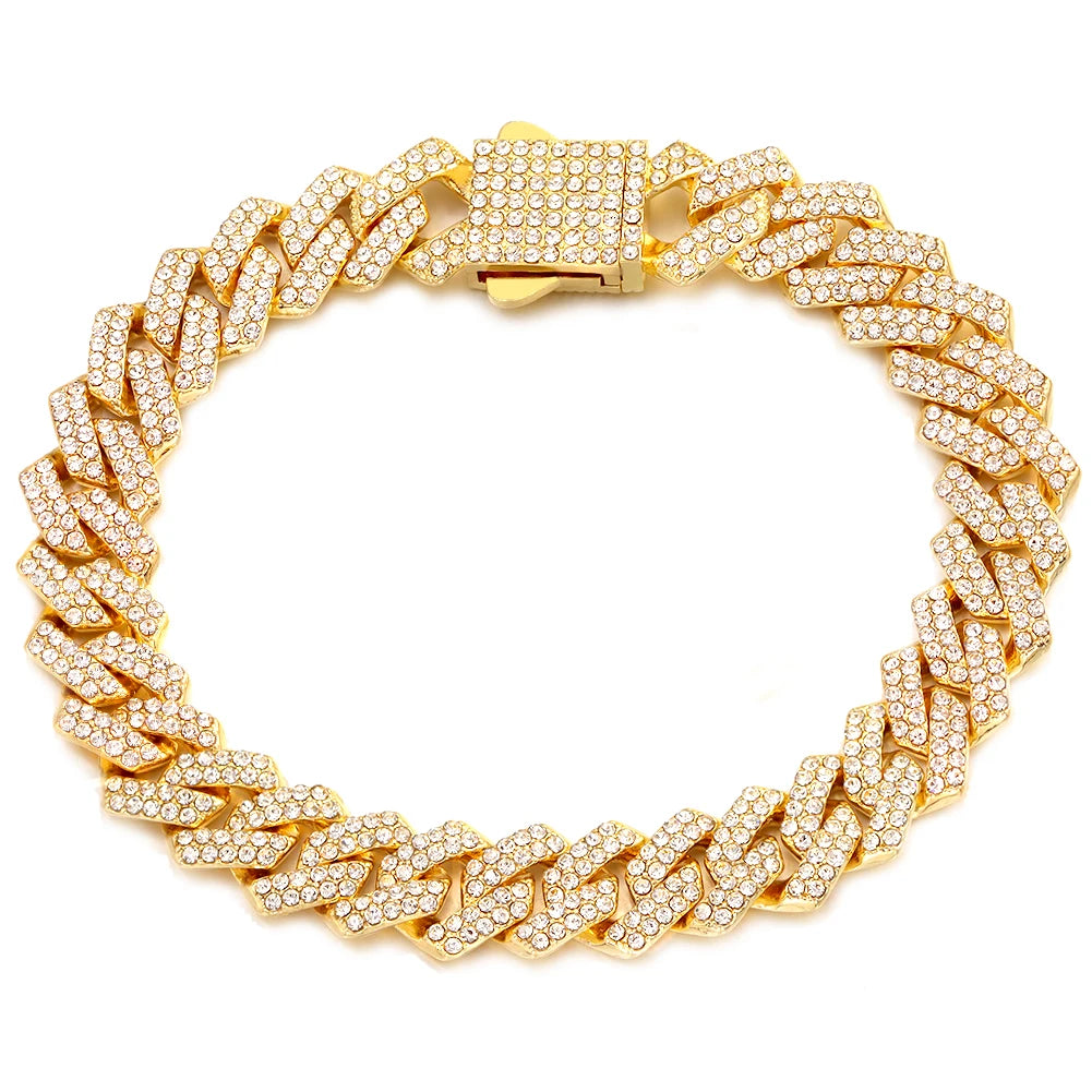 Bling Golden Cuban Chain Anklet For Women Girls HipHop Iced Out full Rhinestone Paved Cuban Summer Beach Anklet Bracelet Jewelry