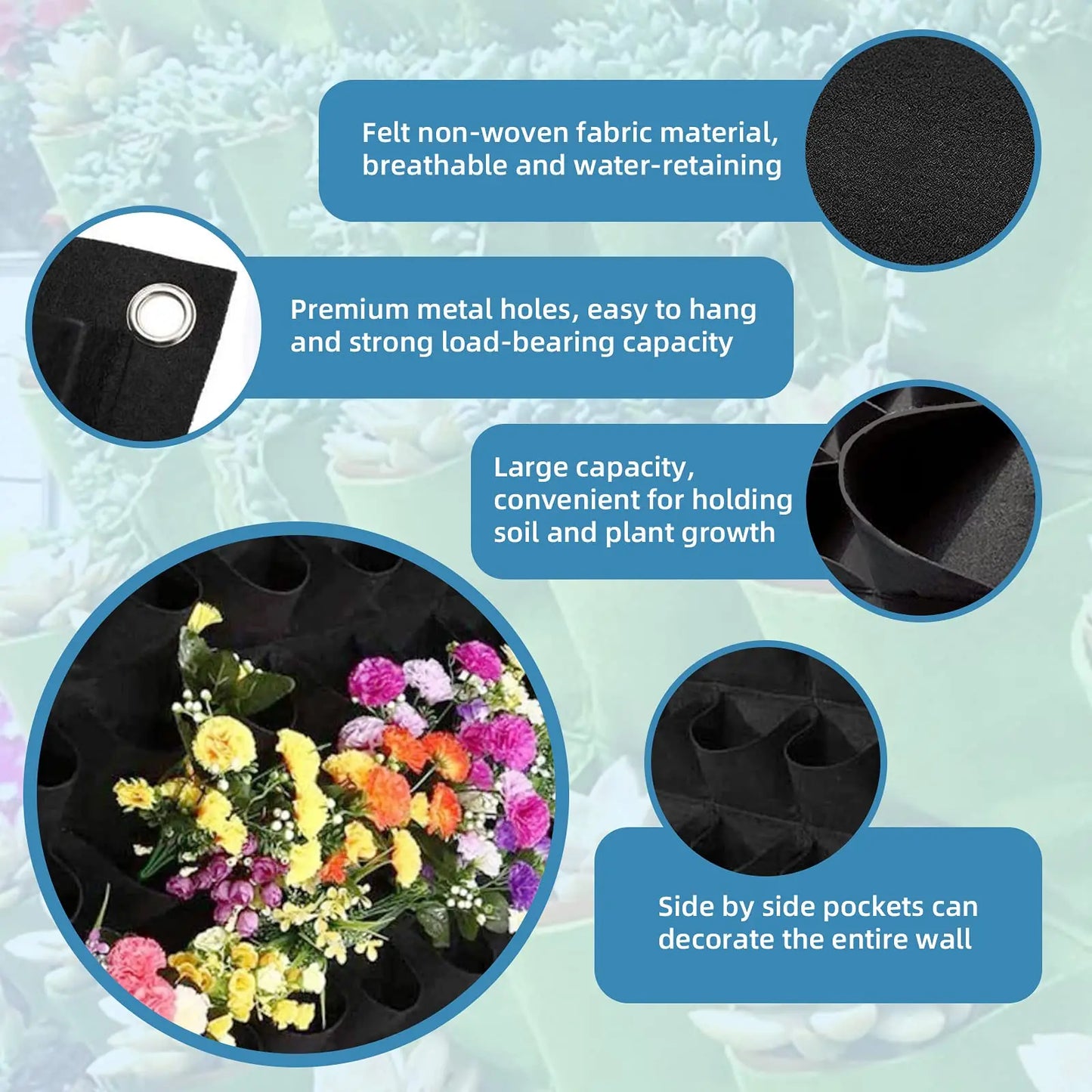 64 Pockets  Hanging Planter Bags, Wall Mounted Planting Grow Bags For Garden Outdoor Indoor Gardening Greening Flower Container