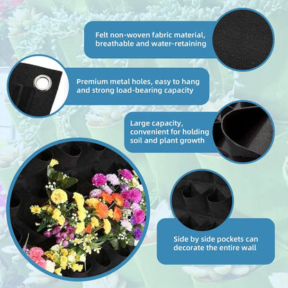 64 Pockets  Hanging Planter Bags, Wall Mounted Planting Grow Bags For Garden Outdoor Indoor Gardening Greening Flower Container