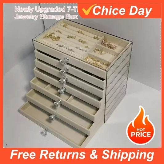 Newly Upgraded 7-Tier Dust-Proof Acrylic Jewelry Storage Box Modern Rectangular Desktop Display & Storage Jewelry Box Amagi