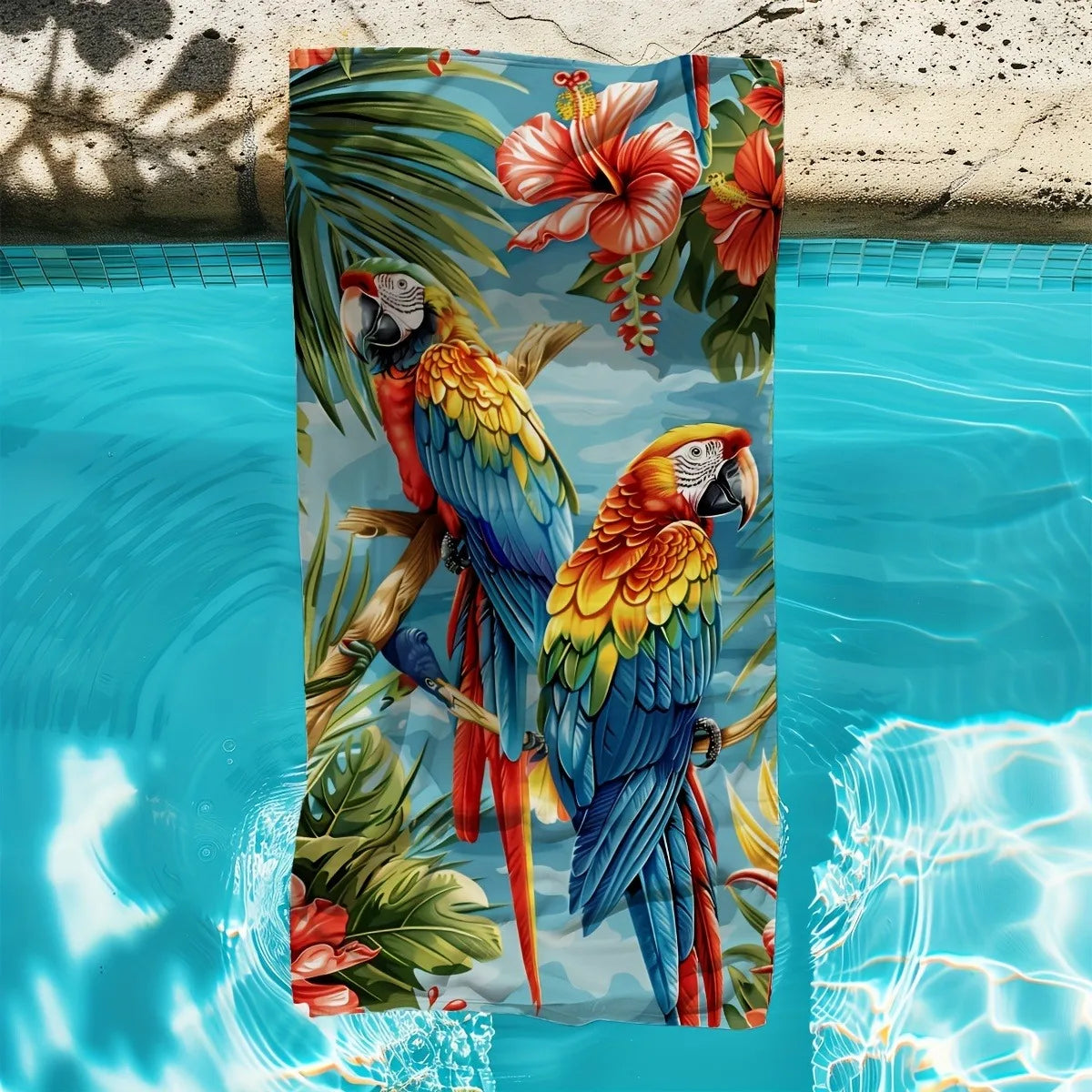 Tropical Paradise Beach Towel: Parrots & Flowers for Summer Fun Suitable for towels, bath towels, beach towels