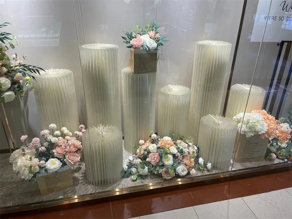 Roman Folding Column Ornaments Party Honeycomb Origami Display Stand Shop Window Wedding Decor Folding Cylindrical Flower Rack