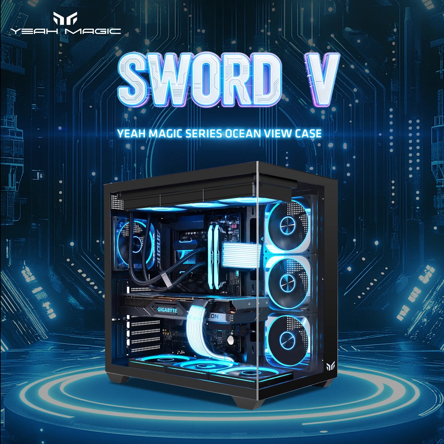 Yeah Magic Sword V 270° Column-Free Panoramic View ATX PC Case  Superior Thermal Performance Gaming And Office PC Case