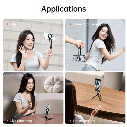 Portable Foldable Phone Tripod Carabiner-Mounted for Magsafe Phone Dual-sided Magnetic Phone Bracket for Live Streaming Selfie