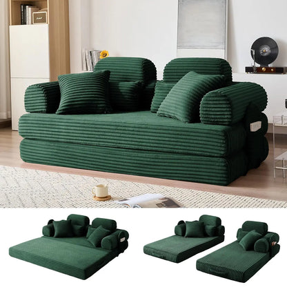 78.8in Convertible Corduroy Sleeper Sofa Bed High Backrest 5-in-1 Side Pocket Living Room No Assembly Removable Washable, Custom