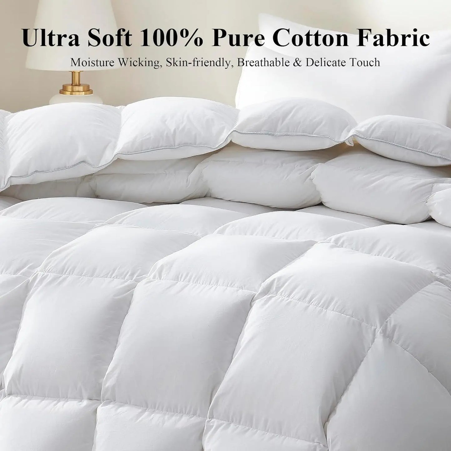 750+ Fill Power Goose Down Fiber Comforter Queen Size - All Season White Fluffy Duvet Insert, Medium Warmth 90x90 Inch