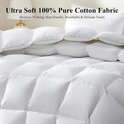 750+ Fill Power Goose Down Fiber Comforter Queen Size - All Season White Fluffy Duvet Insert, Medium Warmth 90x90 Inch