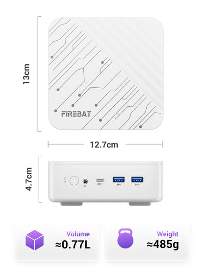 FIREBAT AM02 AMD Ryzen7 H 255 Mini PC 16GB DDR5 RAM 512GB SSD WIFI6 BT5.2 4A1C Dual RJ45 3*4K Display Compact Gaming Computer