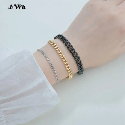 Awit Mens Simple 3-11mm Stainless Steel Curb Cuban Link Chain Bracelets for Women Unisex Wrist Jewelry Gifts