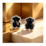 Crystal Halo Black Bear Stud Earrings