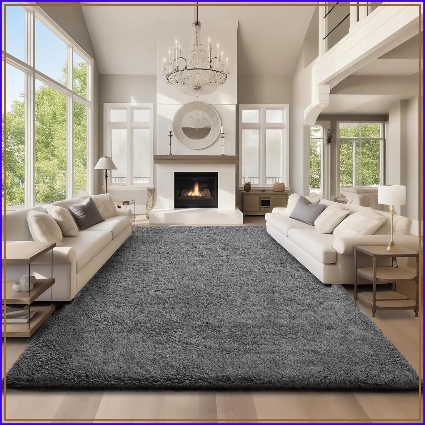 Area Rugs 9x12 Living Room, Large Grey Bedroom Carpet, Big Shag Indoor Thick Soft Rug, Fluffy Carpets for Home Decor Aesthetic