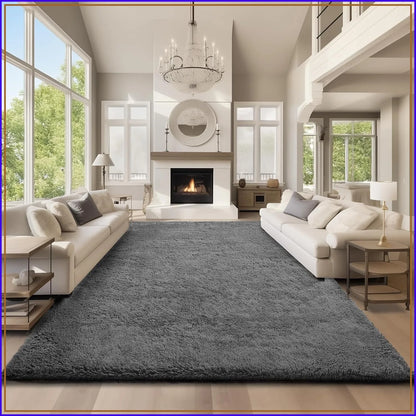 Area Rugs 9x12 Living Room, Large Grey Bedroom Carpet, Big Shag Indoor Thick Soft Rug, Fluffy Carpets for Home Decor Aesthetic