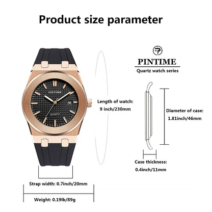PINTIME Top Brand Sport Men's Watches Silicone Strap Waterproof 30m Calendar Check Face Dial Fashion Quartz Wristwatch Relogios