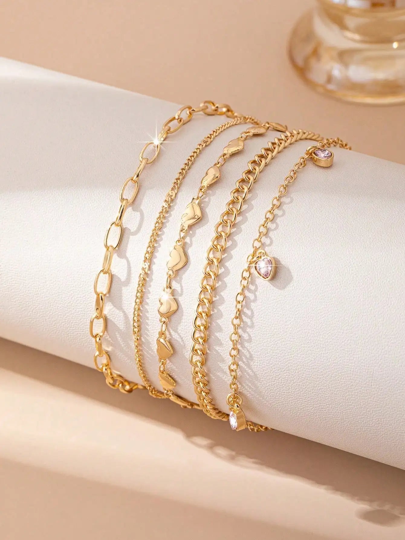 Set of Five Bohemian Beach Vacation Sexy Love-Themed Women's Anklet Jewelry