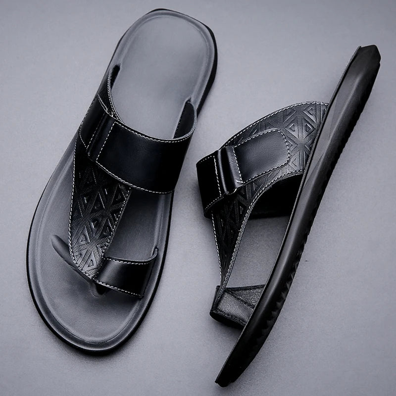 Men's Summer Sandals Breathable Fashion Simple Toe-Thru Soft Flat Bottom Beach Shoes Comfortable Classic Slippers-2502