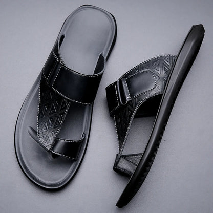 Men's Summer Sandals Breathable Fashion Simple Toe-Thru Soft Flat Bottom Beach Shoes Comfortable Classic Slippers-2502