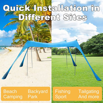 Family Beach Canopy ,Large Beach Sunshade Tent with Stability Poles,UPF50+Outdoor Shade for Beach,Camping,Party or Picnics