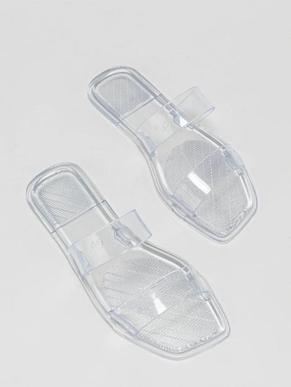 2025 Candy Colored Jelly Slippers Transparent Square Toe Flip Flops for Women Open Toe Flat Casual Women Slides Beach Shoes