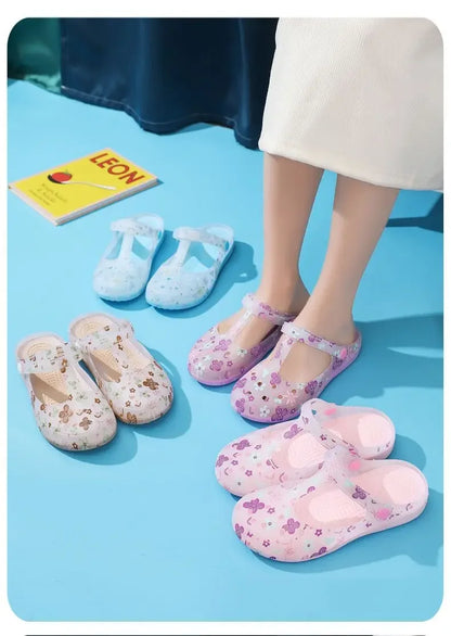 2025 Summer Printed Hole Shoes Women Sandals Ladies Jelly Shoes Cool Slippers Women Outer Wear Ladies Covered Toe Sandals 36-41