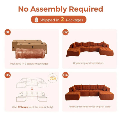 129.5" U Shaped Modular Sectional Sofa 2 Ottomans Tufted 6 Seat Cloud Sleeper Chair Living Room No Assembly, Custom