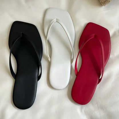 new Spring/summer/women pu slippers beach sandals outdoor wild fashion ladies square head flip flops
