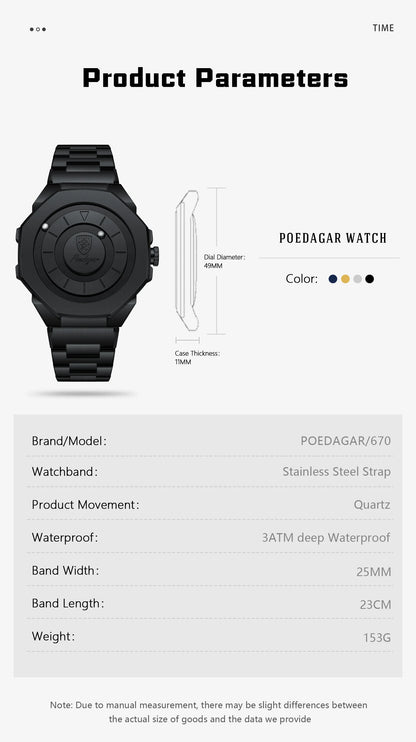POEDAGAR Top Original Casual Watch For Men Waterproof Luxury Fashion Men's Clock Stainless Steel Man Wristwatch Quartz Sport+Box