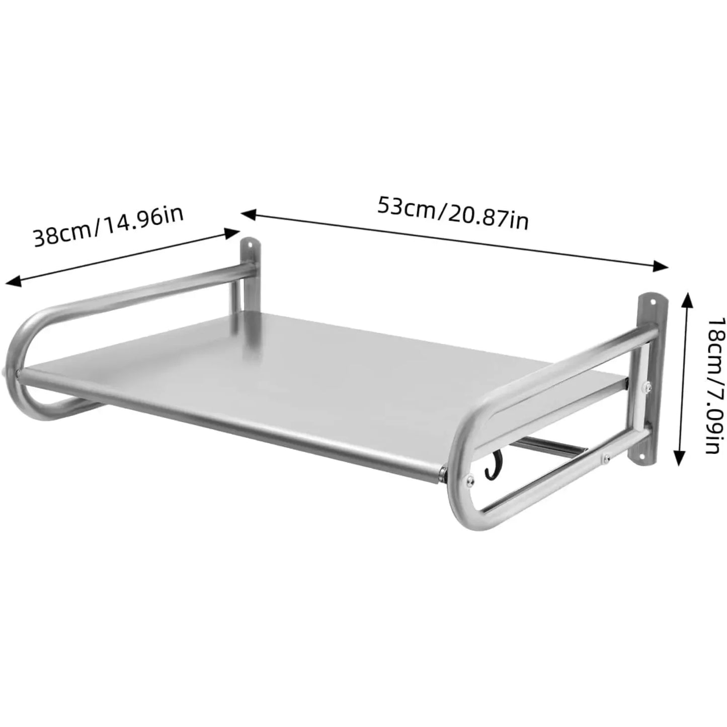Stainless Steel Microwave Utensils Shelf Wall Mount with 6 Hooks, Heavy Duty Kitchen Organizer Rack for Bathroom Pantry Storage