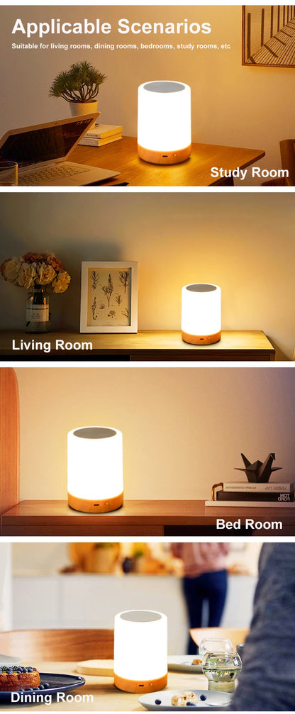 Smart Touch Bedside Table Lamp RGB USB Rechargeable Night Light Desk Lamp Bedroom Decoration Kids Gift Dining Table Light
