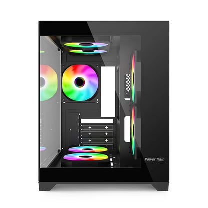 Power Train  Coloured Glaze PC Case Sea View Room 270°full view without column  Desktop Chassis Support 240  Water Cooler