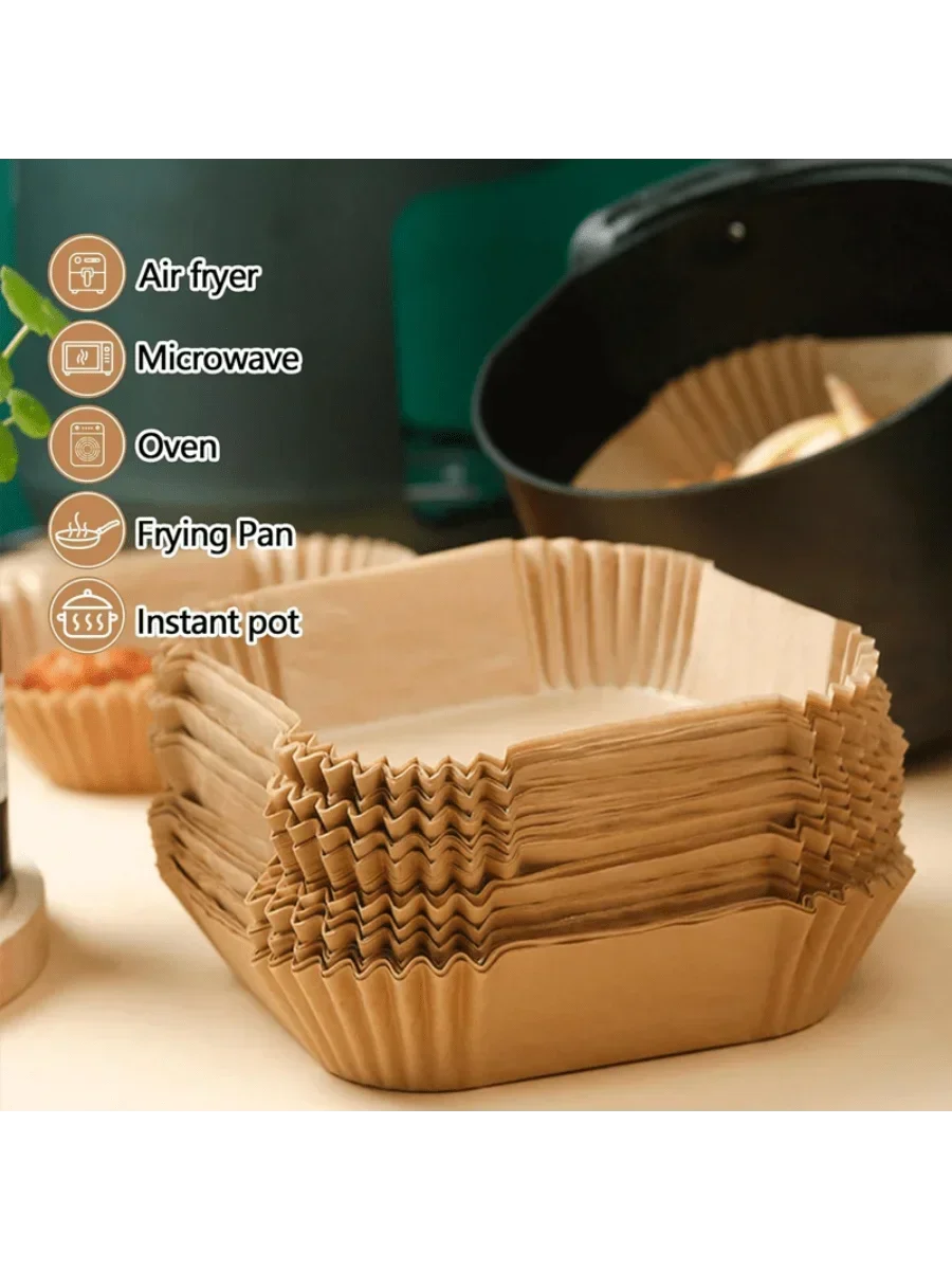 50 PCS Air Fryer Paper Liners, 9 Inch Disposable Parchment Sheets for Cooking Chicken, Fries with No Mess