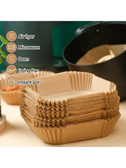 50 PCS Air Fryer Paper Liners, 9 Inch Disposable Parchment Sheets for Cooking Chicken, Fries with No Mess