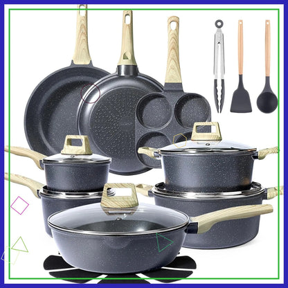 22Pcs Nonstick Cookware Set, Ceramic Pots and Pans Set, Healthy Kitchen Cooking Set with Frying Pans, Dishwasher Safe, Dark Gray