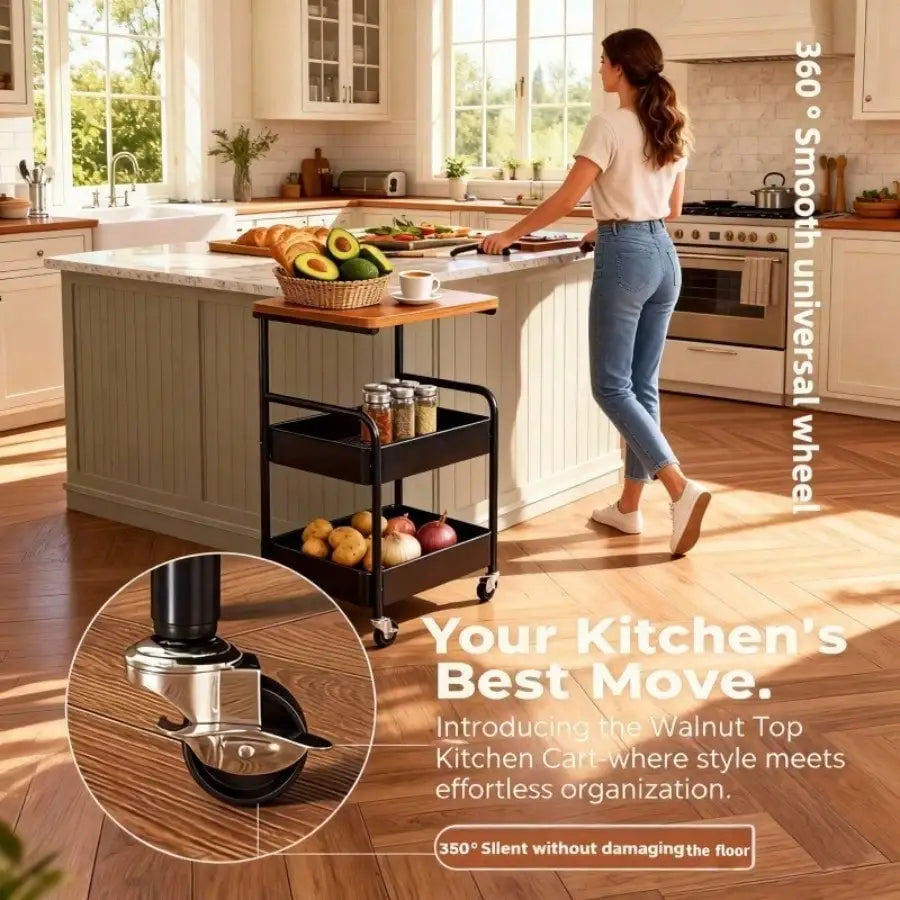 Three-Tier/Two-Tier Rolling Metal Kitchen Storage Trolley - 360° Lockable Casters, Heavy-Duty Metal Frame, Three-Tier Categorize