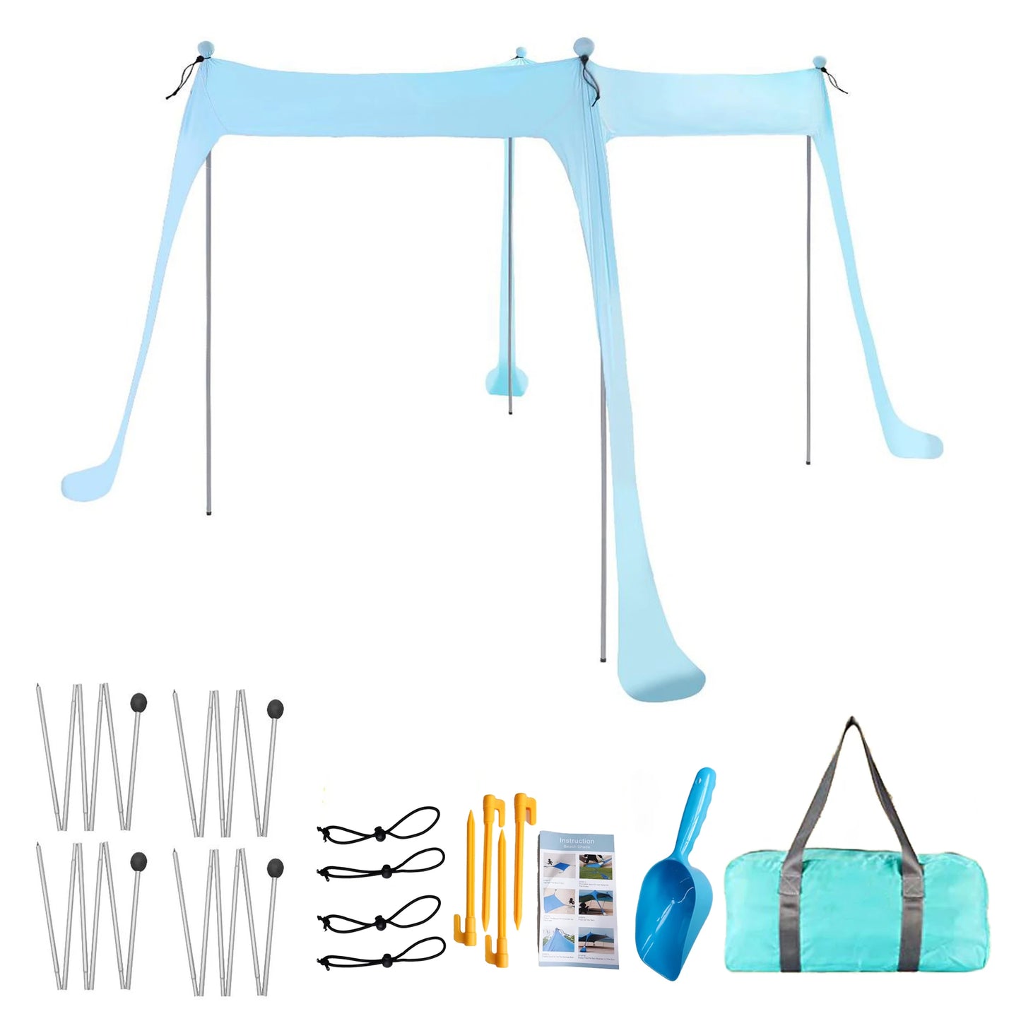 Family Beach Canopy ,Large Beach Sunshade Tent with Stability Poles,UPF50+Outdoor Shade for Beach,Camping,Party or Picnics