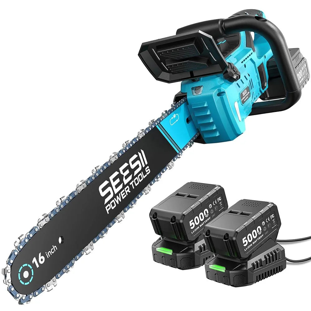 Seesii 40V 18Inch Cordless Electric Saw 2200W Brushless Chainsaw With Automatic Oiler  Garden Woodworking Cutting Tool For Makita 18v Battery pin