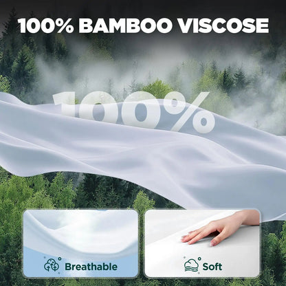 Emircey 3Pcs Bamboo Fitted Sheet Set Cooling Breathable Bedding Silky Soft Mattress Cover with 2 Pillowcases Deep Pocket Bottom Sheet for Home Bedroom Dorm Spring Summer Sleep Gift