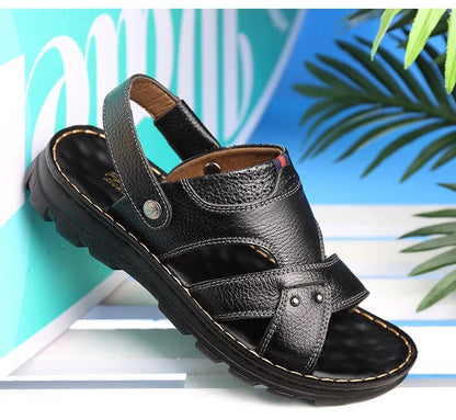 Summer New Men's Leather Sandals, Leather Anti Slip Men's Shoes Slippers, Outdoor Thick Soled Beach Shoes Men's Shoes Sandals
