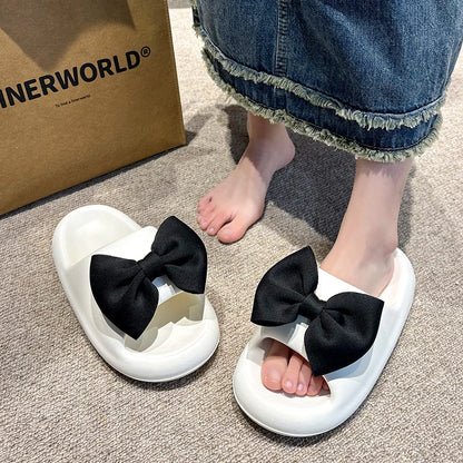 Fashion Bow Tie Slippers for Women Outdoor Thick Soft Sole Slippers Non Slip Slides Sweet Girls Beach Open Toe Shoes