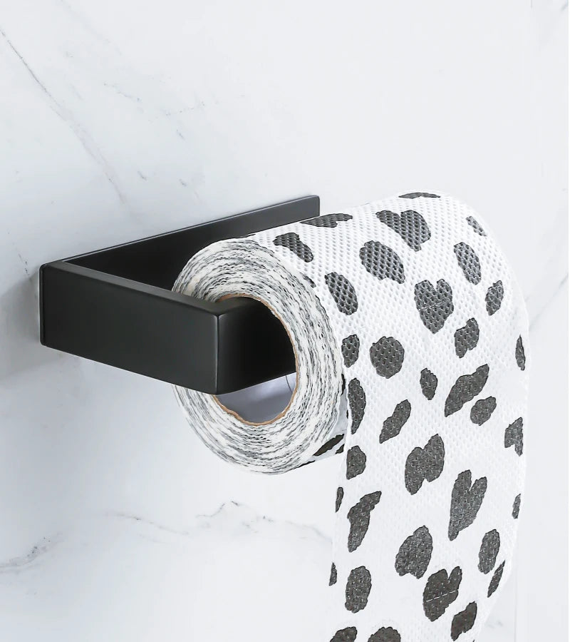 Self Adhesive Toilet Paper Holder Black Matt Stainless Steel Square Tissue Holder For Bathroom Storage Wc Accessories No Drill