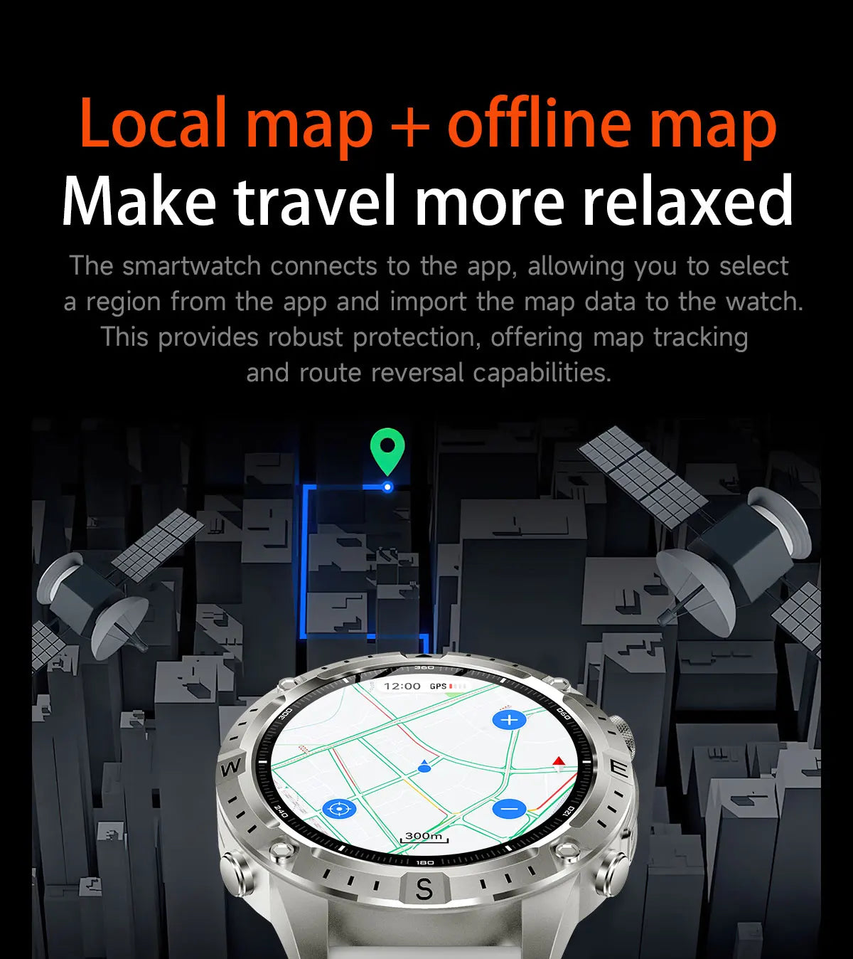 2026 Offline Map New Smart Watch 3ATM Waterproof GPS Navigation Compass Altimeter Flashlight Men 170+ Sports Bracelet Men Women