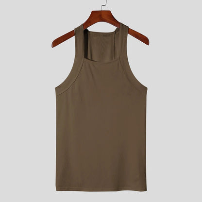 New Fashion Sports Tank Tops Men's Solid Color O-neck Sleeveless T-shirt Skinny Gym Streetwear Casual Vests Party Clothing S-5XL