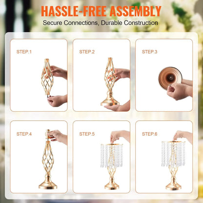 20PCS 43cm/16.9” Tall Crystal Wedding Flower Stand, Metal Wedding Centerpiece Vase, Gold Flower Holders Floral Display Rack