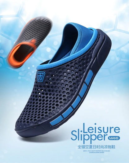 Men's Summer Sandals Clogs Casual Round Toe Slip on Outdoor Geometric Pattern Anti-slip Beach Hole Shoes Plus 46 47 Men Slippers
