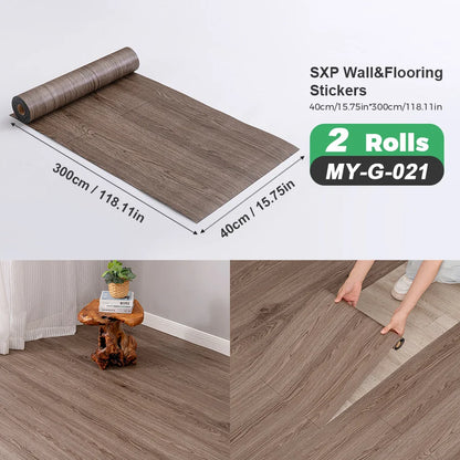 2 Rolls Self-Adhesive Wall and Floor Sticker Peel and Stick 15.75x118.11inch Wood Grain and Marble Design Wallpaper Sticker